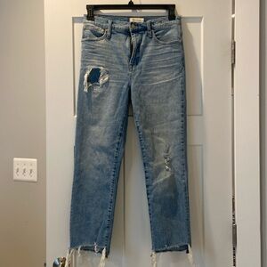 Madewell classic straight jean distressed finish frayed cropped legs size 27
